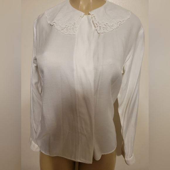 TALBOT Embroidered Lace Button Down Blouse White Small  Business Simple Classy - Picture 1 of 7